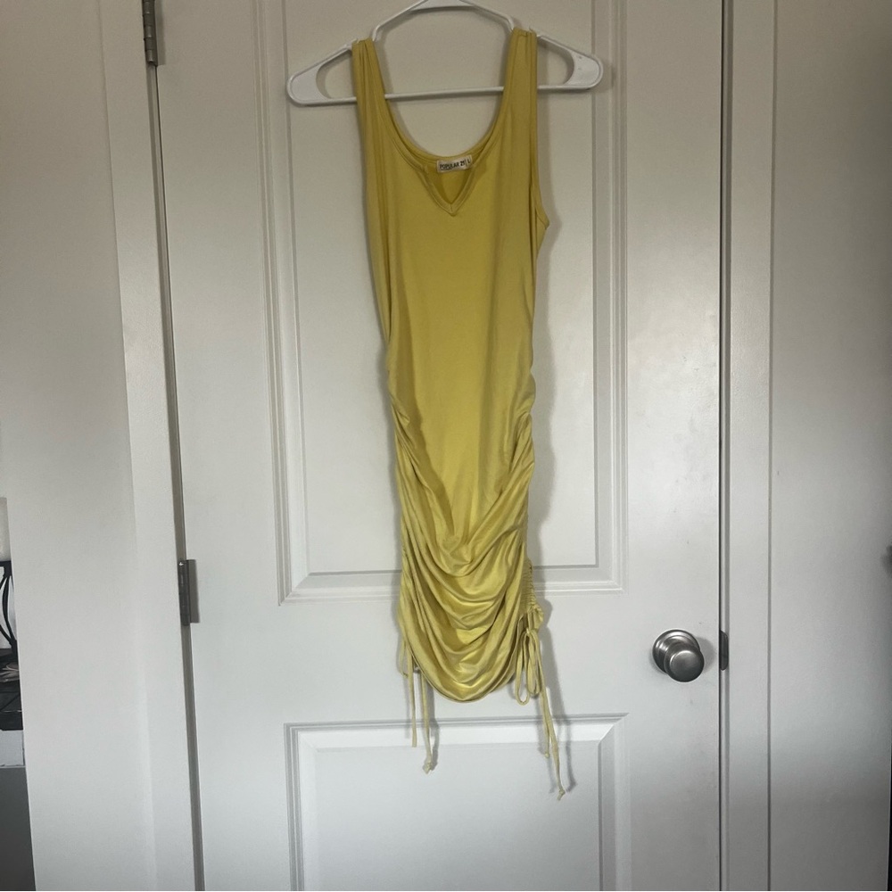 Yellow Ruched Midi Dress